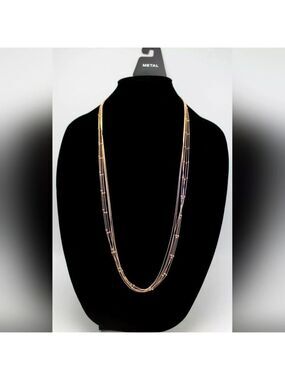 Multi Layered Rose Gold Necklace by Metal NWT 32"